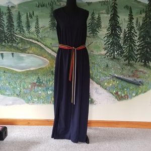 Emma & Michele maxi dress Slits Ribbon Belt Sleeveless Navy